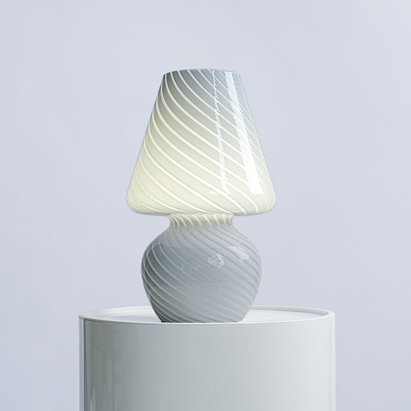 Glass Mushroom Table Lamp, Standard, White Stripe, 12" H x 7" W x 7" D