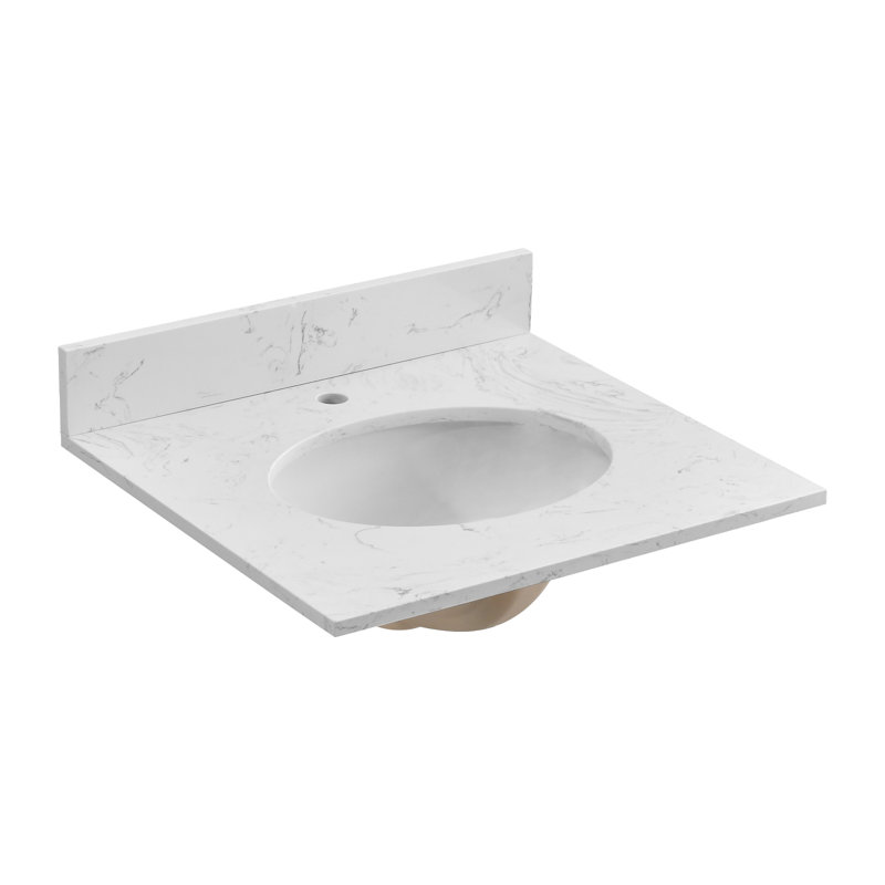 Plateau de meuble-lavabo simple en pierre reconstituée 24 po avec lavabo - pour remplacement de meuble-lavabo, sans armoire