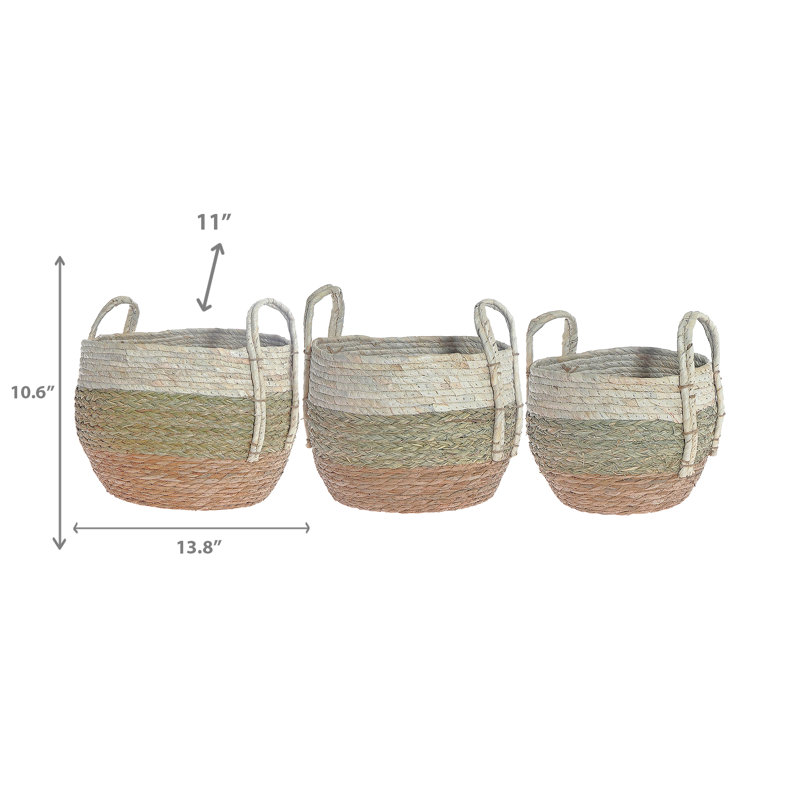 Panier à gazon naturel 3 pièces avec poignée vert et naturel