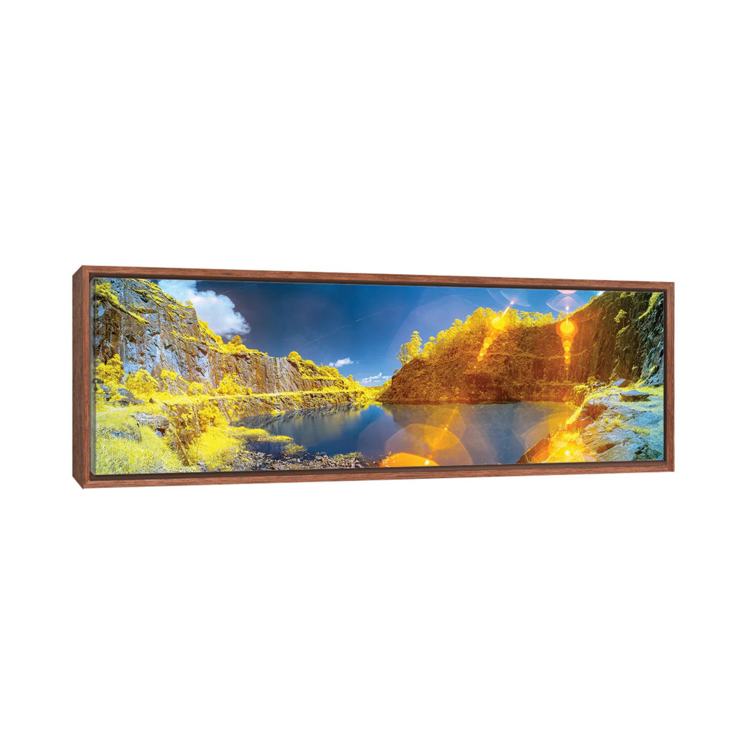 Landscape With River And Mountains by Glauco Meneghelli - Floater Frame Panoramic Print on Canvas