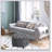 Round Linen-touch Fabric Storage Footstool Ottoman Button Tufted Footrest with Removable Lid, Grey