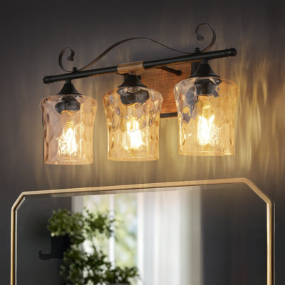 3-Light Farmhouse Vanity Light With Harmmed Glass Shade