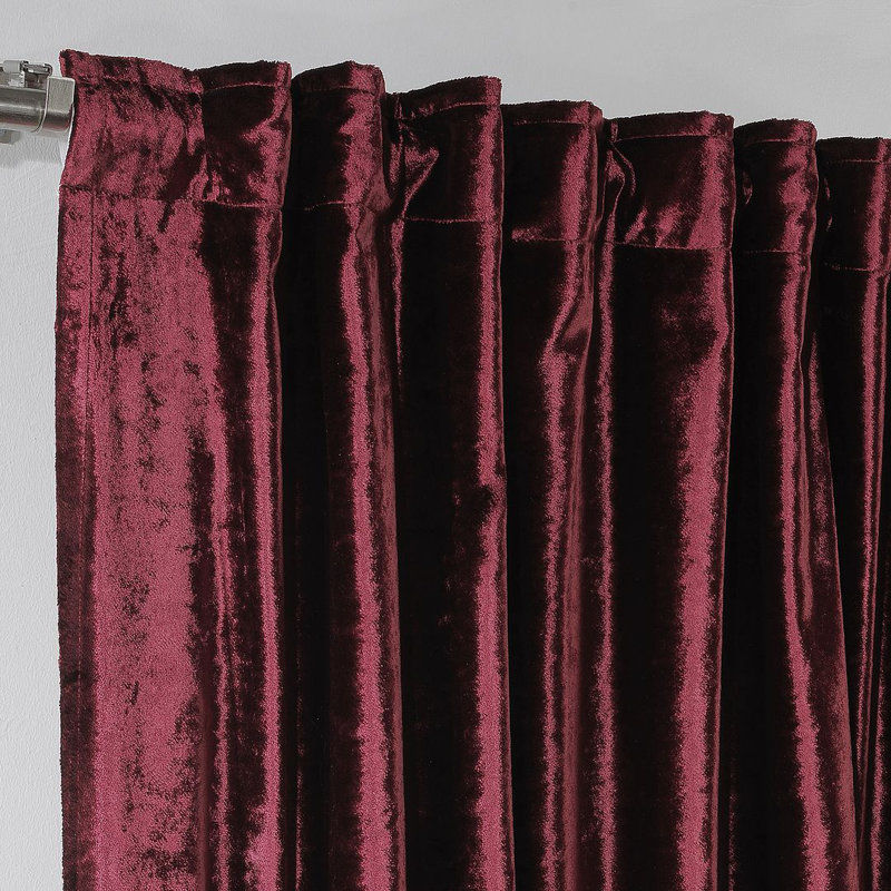 Blackout Thermal with Liner Extra Long & Extra Wide Shiny Velvet Decorative Curtain Panel, 140cm Width x 145cm Drop, Mahogany