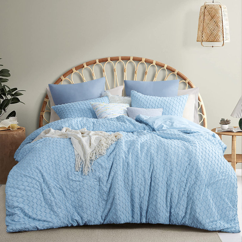 Ensemble d'édredon en jacquard et capitonné Suniya, Édredon pour très grand lit + 2 très grandes ta, Bleu clair