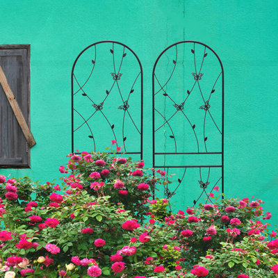 2 Pack Metal Garden Trellis 71" x 19.7" Rustproof Trellis for Climbing Plants Outdoor Flower Support Butterfly Deco Black