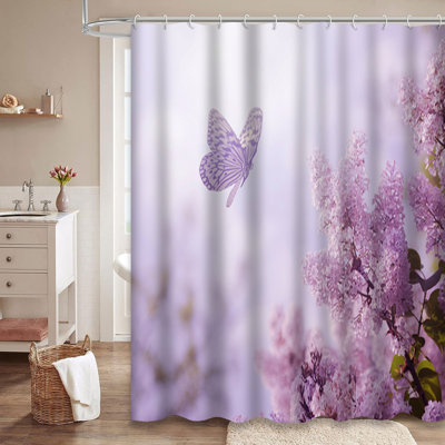 Beautiful Butterfly Flowers Beauty Nature Lilac Spring Dream Purple Flower Shower Curtain with 12 Hooks