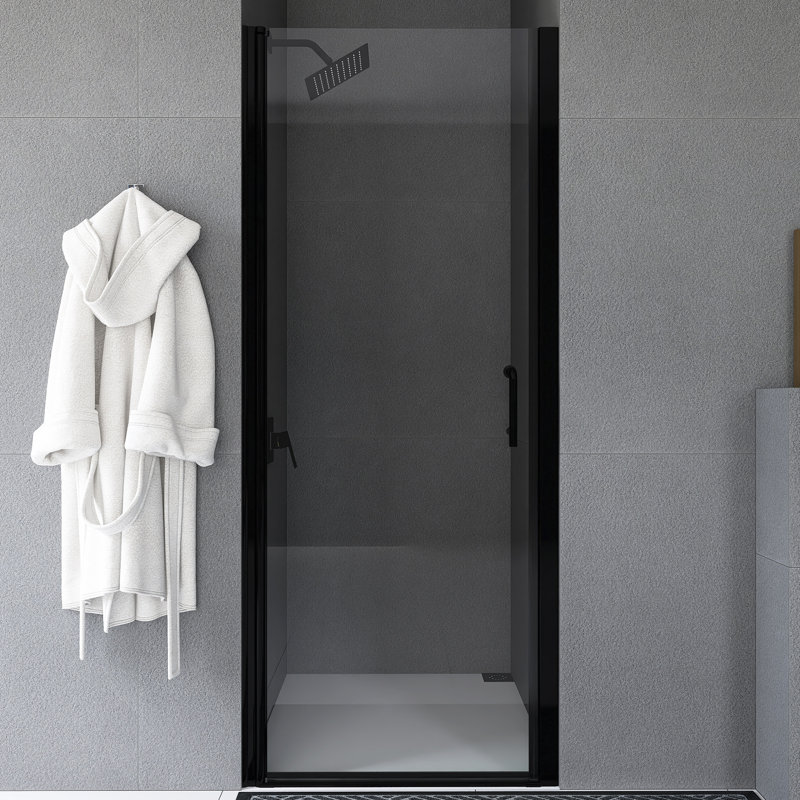 30 In. W X 72 In. H Pivot Semi-Frameless Shower Door In Finsh, Black