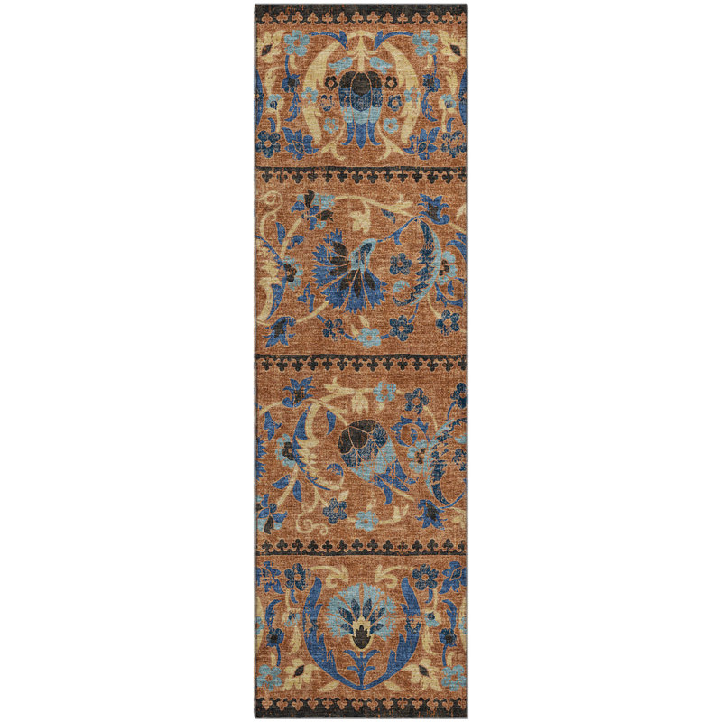 Tapis floral lavable à la machine de qualité supérieure Mayfield AMF2480, Paprika, Tapis de couloir 2 pi 3 po x 7 pi 6 po