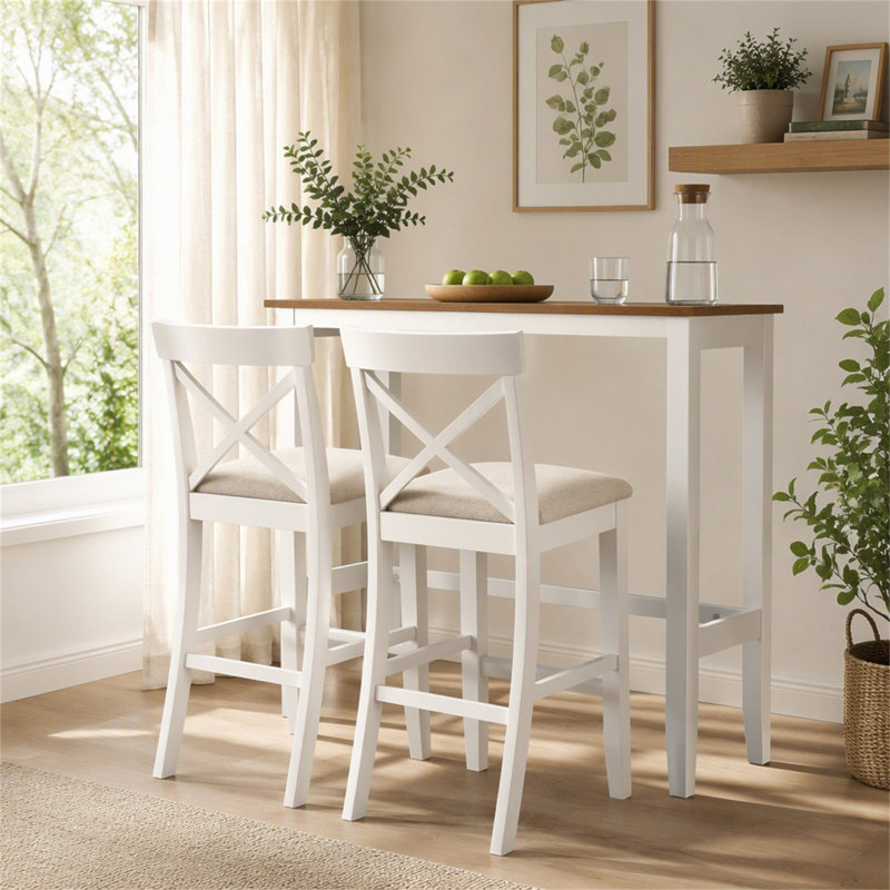 Farmhouse 48"Rectangular Wood Bar Height Dining Set Kitchen Breakfast Nook with 2 Chairs for Small Places, Grey, Beige/gris