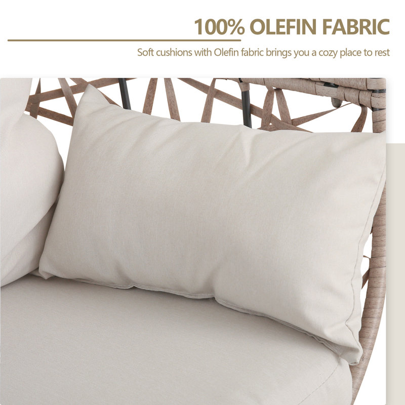 Egg-Shaped Beige Wicker Patio Chair with Cushions