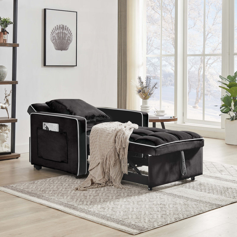 Convertible Chair with adjustable back,3 in 1 Three-in-one sofa bed, Black Velvet