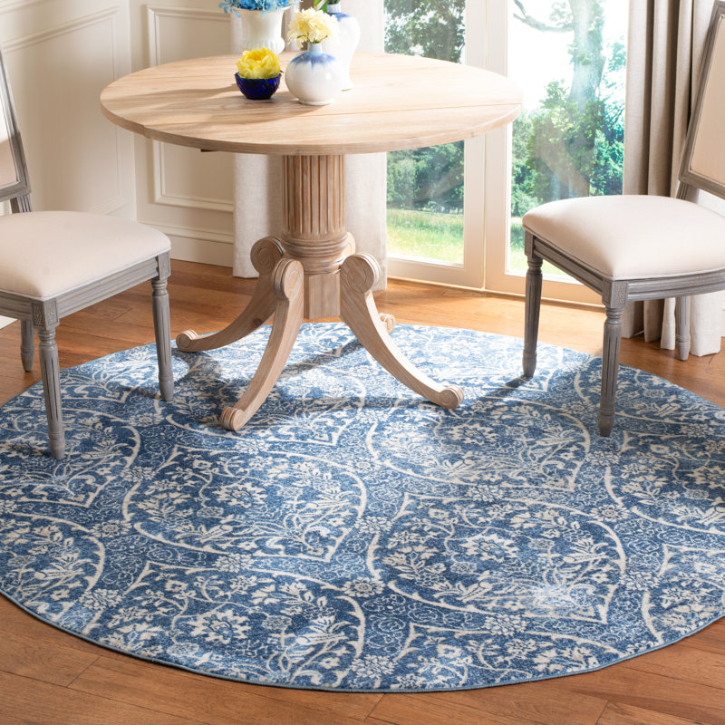 Tapis bleu marine / gris clair Avira, Rond 5 pi