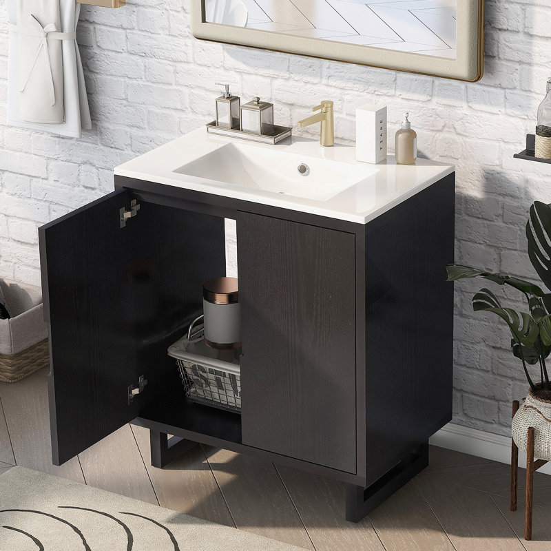 Ensemble de meuble-lavabo avec lavabo, armoire combinée et armoire de rangement pour salle de bain, Noir