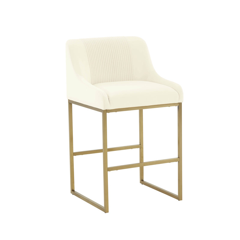 Robicheaux Pleated Velvet Counter Stool, Cream