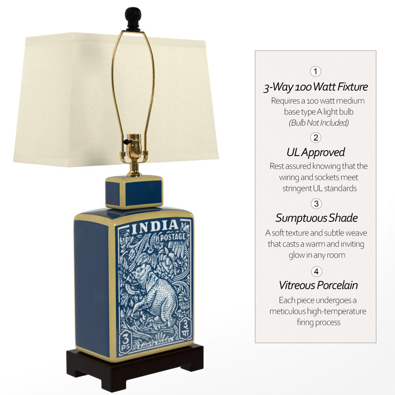 23" Blue Indian Elephant Table Lamp