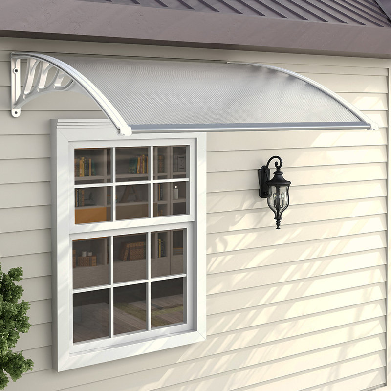 Dakota Fields 150cm W x 100cm D Plastic Cover Door / Window Awning, White Frame