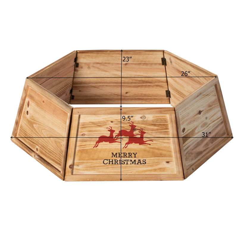 Couvre-boîte pliable en forme d'anneau de Noël en bois naturel avec panneaux de motif de cerfs et couverture de base festive