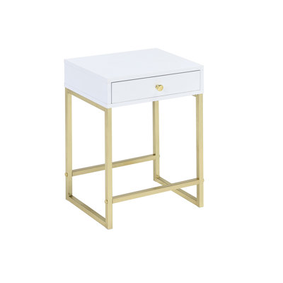 Modern White & Brass Accent Table For Hallway - 12In Product Depth, Construction Rectangular Bedroom 45Lb Package Weight, Space Efficient