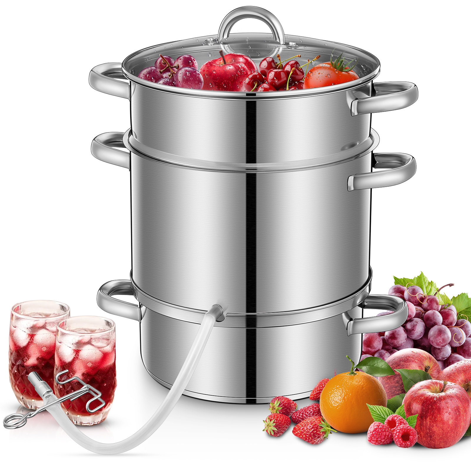 FOHERE 8.5qt Steam Juice Extractor, Stainless Steel Steam Juicer For