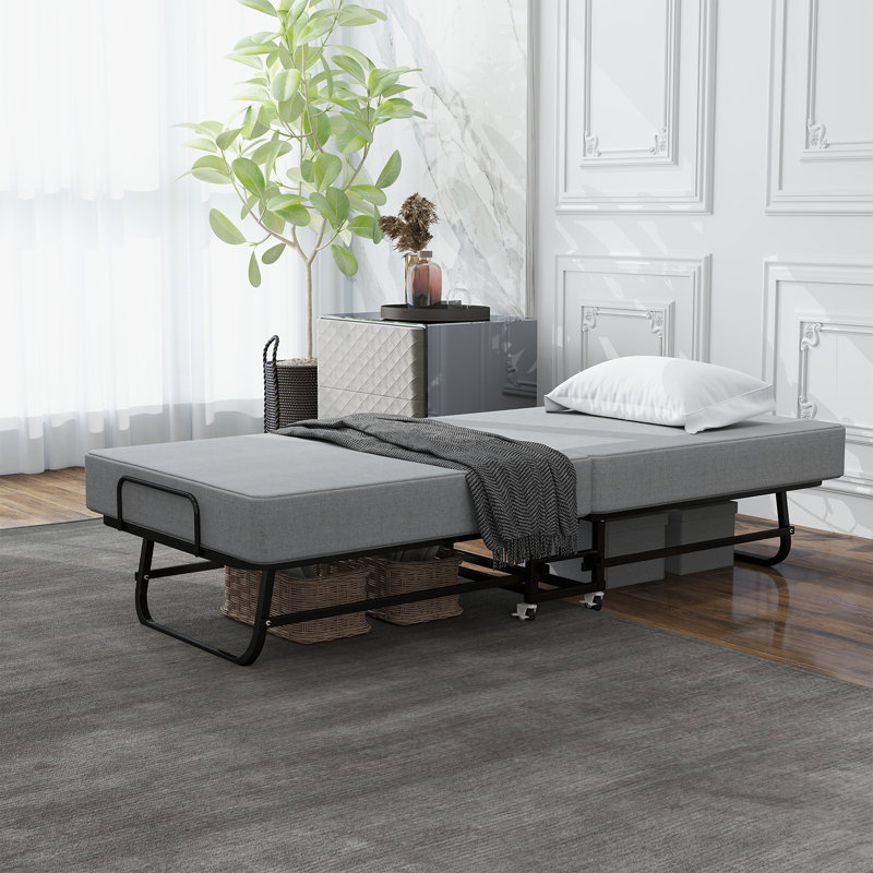 Lit pliant Berus avec matelas en mousse à mémoire de forme de 3 po, lits d'invités roulants portables sur roulettes, 75 po x 31 po