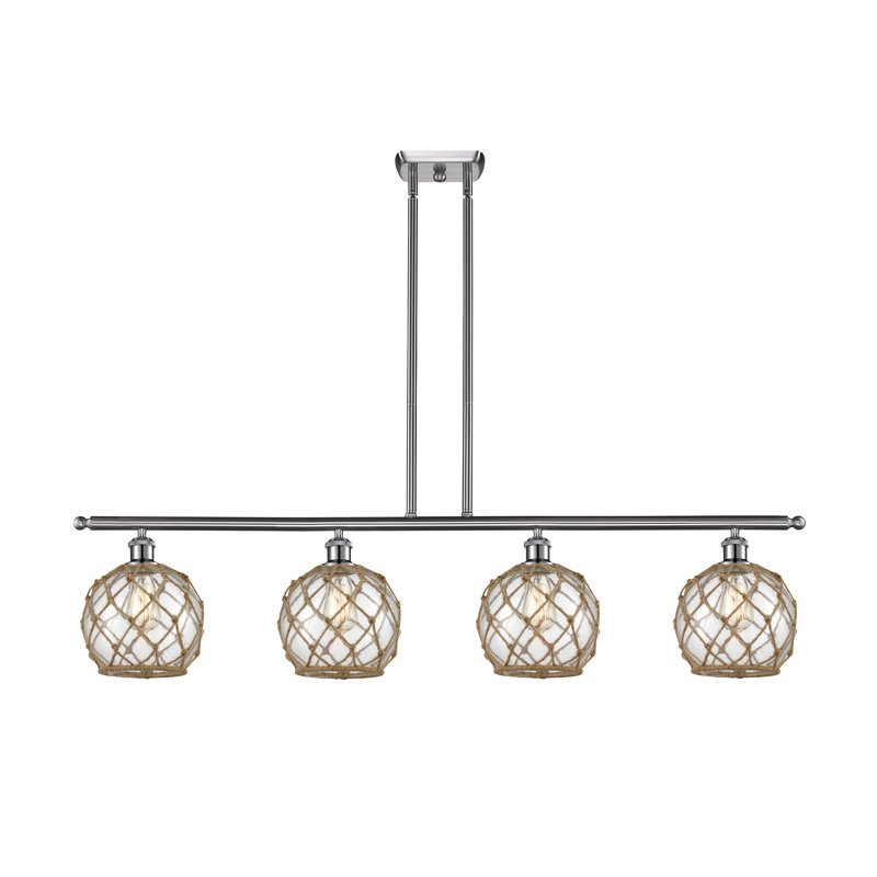 Luminaire suspendu linéaire à 4 lumières pour îlot de cuisine Hillhouse, Ampoule DEL 6 watts Vinage, Nickel satiné brossé
