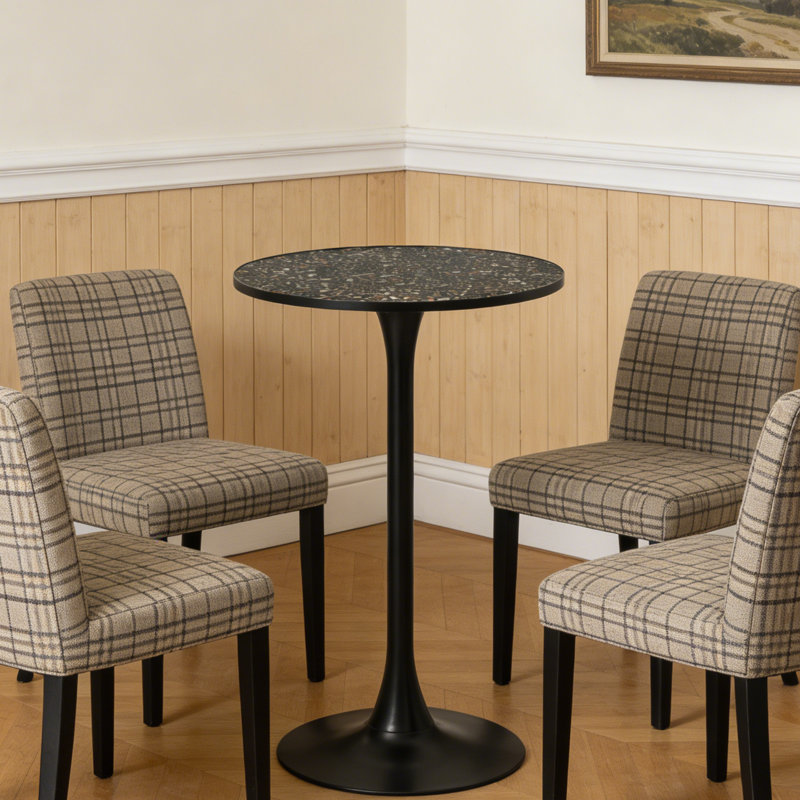 Bralie 60 W x 100H CM  Round  Bar Table Restaurant Tall Pedestal Dining, Black/Black