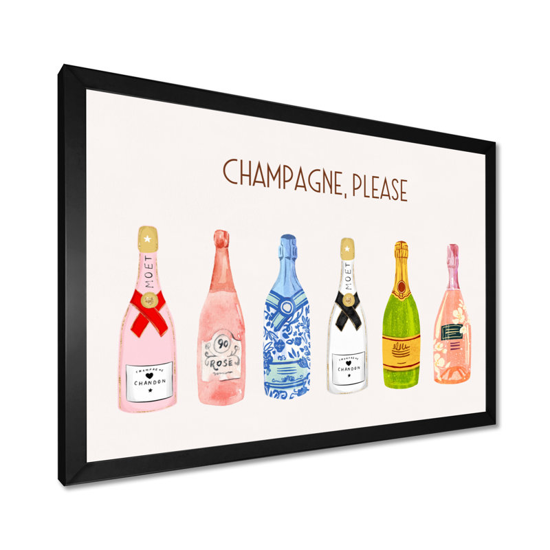 Champagne, veuillez Happy Hour - Champagne, art mural, Cadre photo noir simple, H 16 po x l 32 po