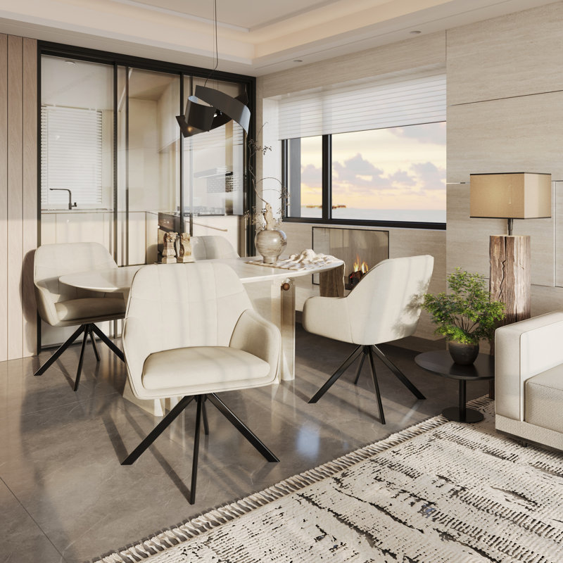 51cm H Upholstered Arm Dining Chair For Kitchen Dining Living Room, Beige Linen