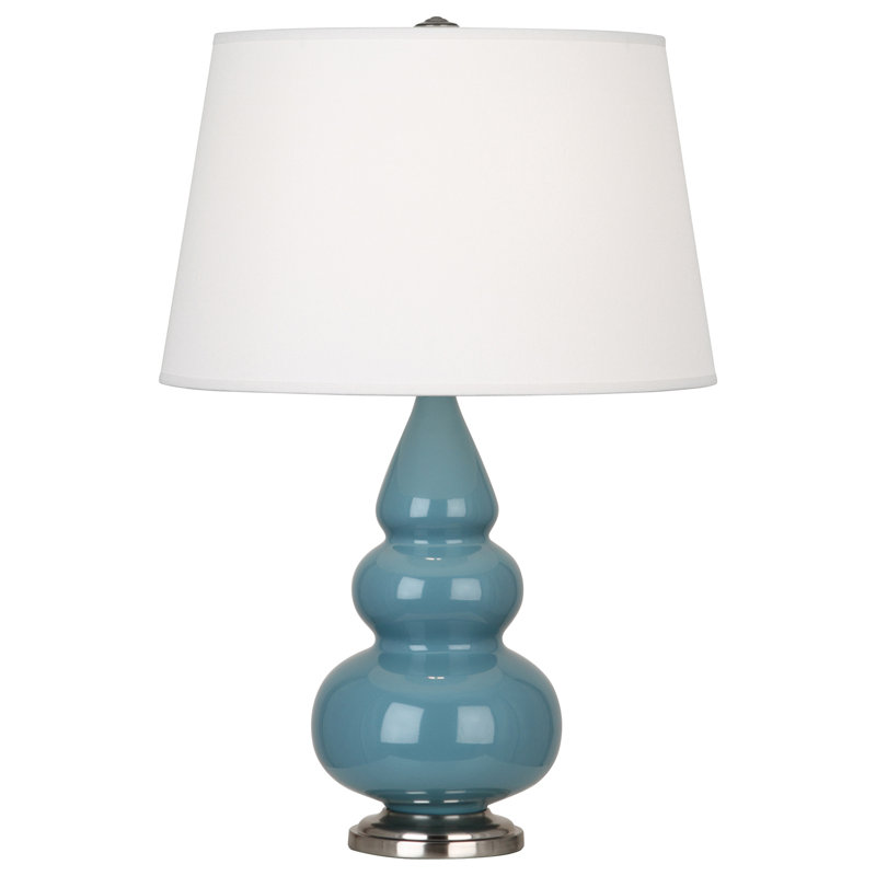 Small Triple Gourd Ceramic Table Lamp, Steel Blue/Antique Silver, Antique Silver