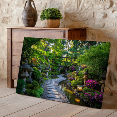 Canvas A Serene Japanese Garden Scene Featuring A Winding Stone Pathway Wall Art Leading Through Lush Greenery Vibrant Foliage And Canvas Wall Art