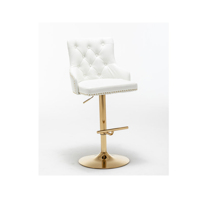 Ardella Swivel Upholstered Adjustable Height Counter Stool, White Faux Leather