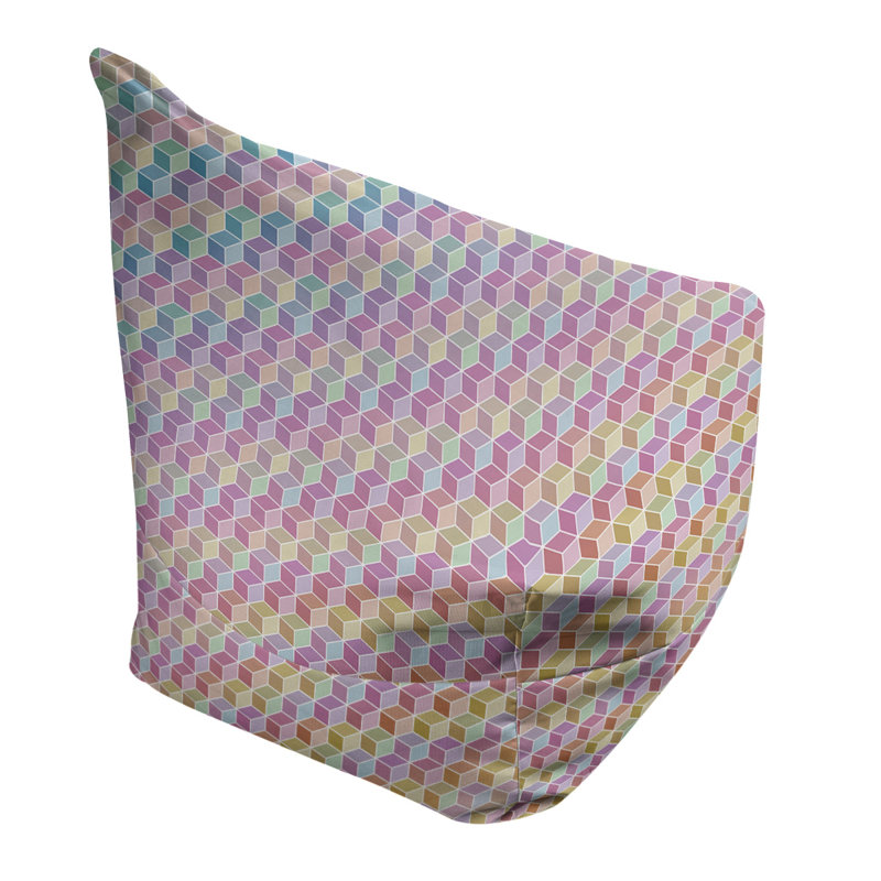 Kitterman Bean Bag, Burly Wood/Cadet Blue/Hot Pink, Bean Bag Chair, 38" H x 42" W x 29" D