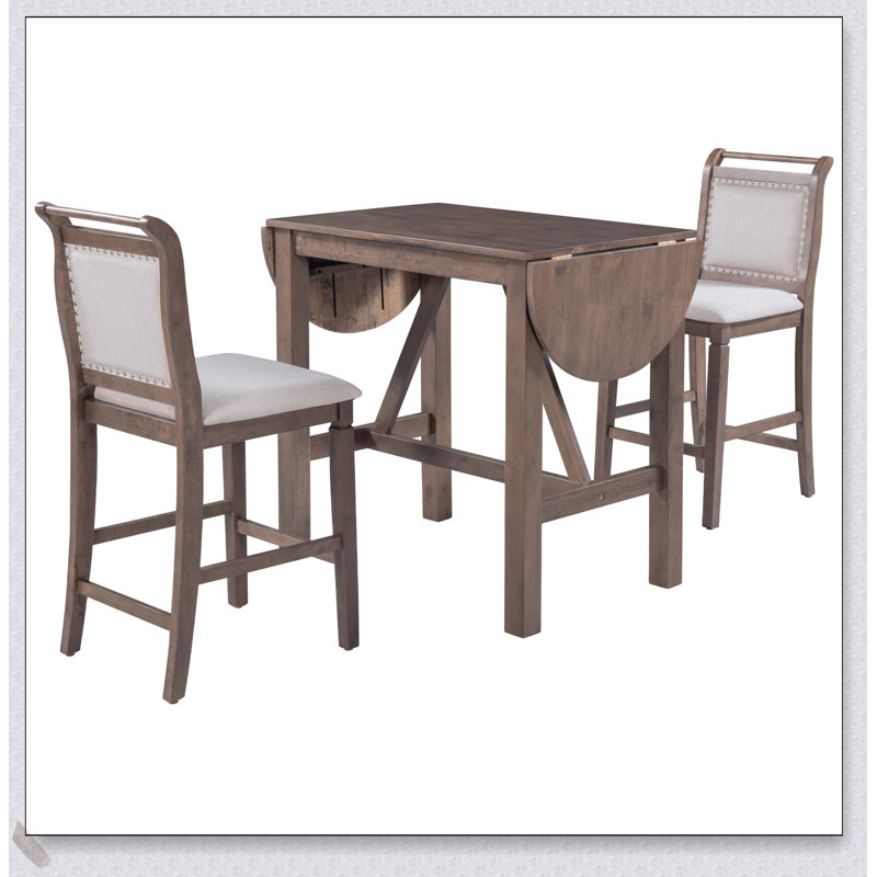 Ensemble de salle à manger extensible en bois 3 pièces avec chaises rembourrées pour des espaces compacts et une utilisation polyvalente