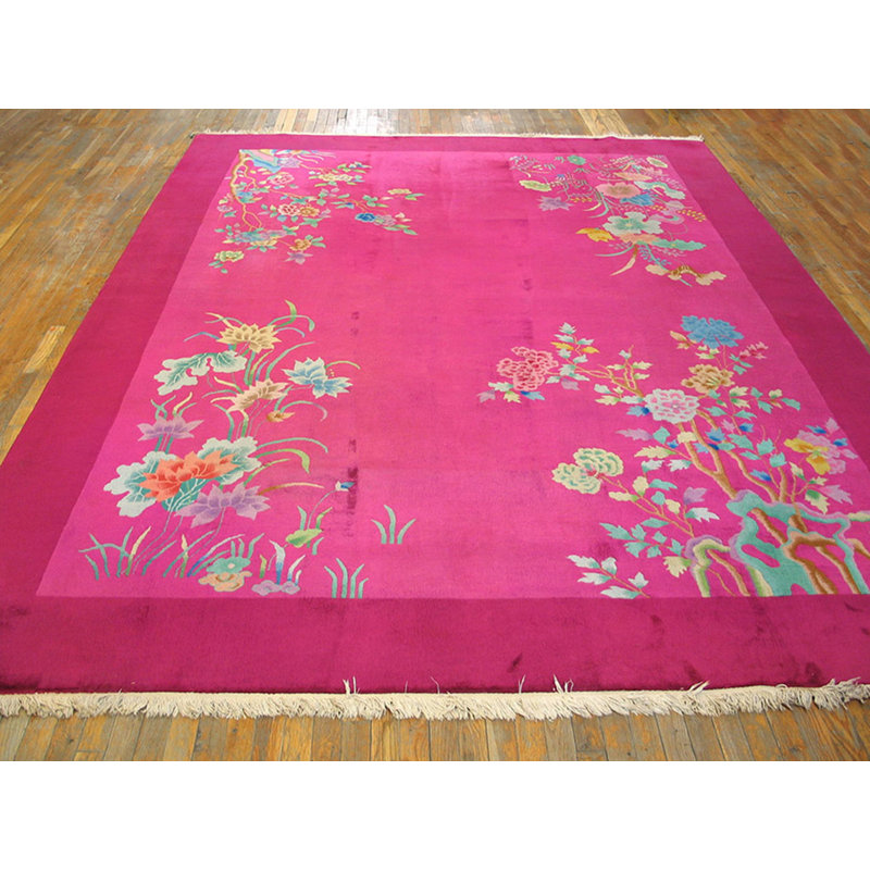 Vibrant Pinkish Purple Color Room Size Chinese Art Deco Wool Antique Rug