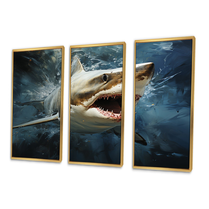 Sark Mako Momentum - Shark Wall Art Print Set, Gold Floater Framed, 28" H x 36" W
