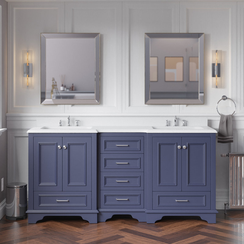 Ensemble de meuble-lavabo double 72 po Loughlam, Quartz, Gris marine