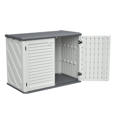 Outdoor Horizontal Storage Shed White 28 Cu.ft Lockable Plastic Unit For Garden Patio Backyard With Sealed Lid To Water Cubic Feet Quick Assembly Numbered Parts