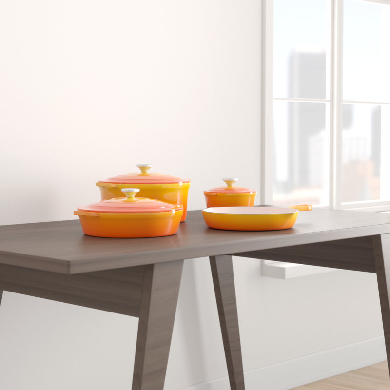 7 - Piece Cast Iron Cookware Set, Orange
