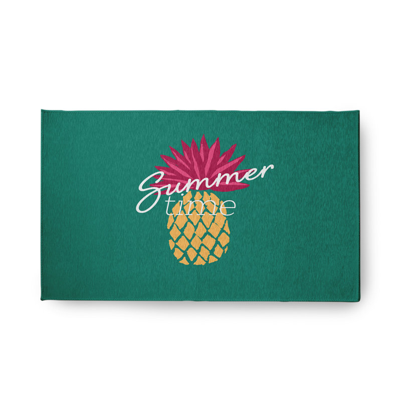 Tapis intérieur / extérieur en chenille tissé à la machine Essendon - vert / rose / jaune, Rectangle 1 pi 6 po x 2 pi 6 po