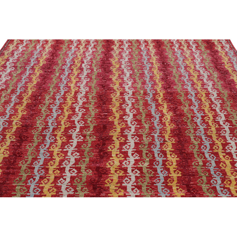 Rug & Kilim’S Tribal Style Rug In Red With Colorful Geometric Stripes