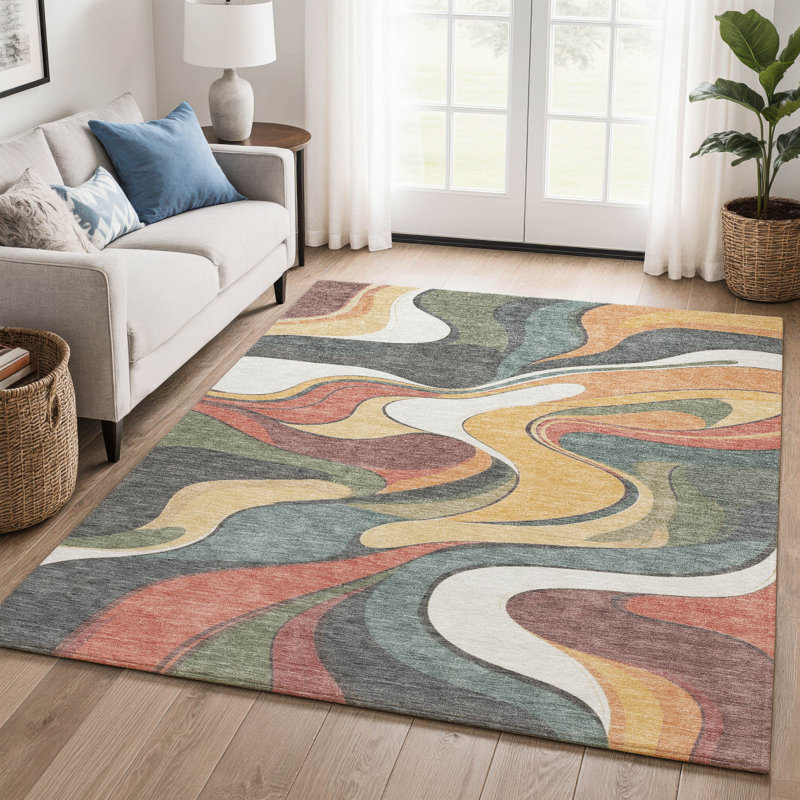 Premium Machine Washable Mayfield  swirls Rug, Gold, 10' x 14'