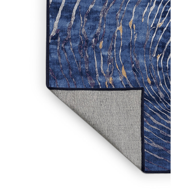 Machine Washable Blue Area Rug, Rectangle 7' x 9'