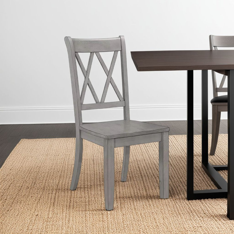 Janu Set Of 2 Side Dining Chair, X Shaped Backrest, Grey Solid Wood
