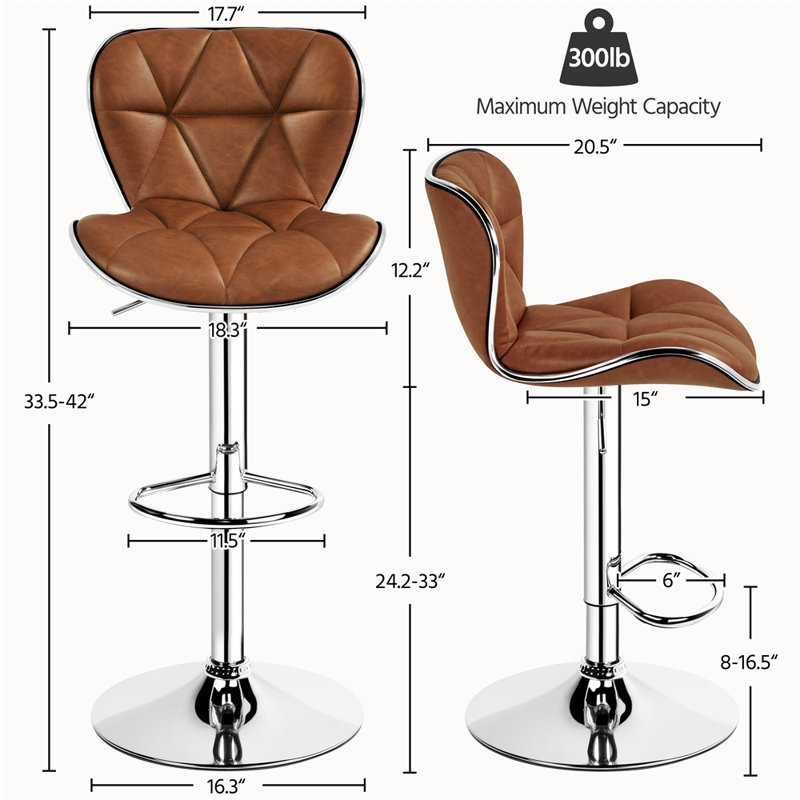 Elna Stylish Adjustable PU Leather Swivel Bar Stool Counter Height Bar Chairs with Large  Base, Retro Brown