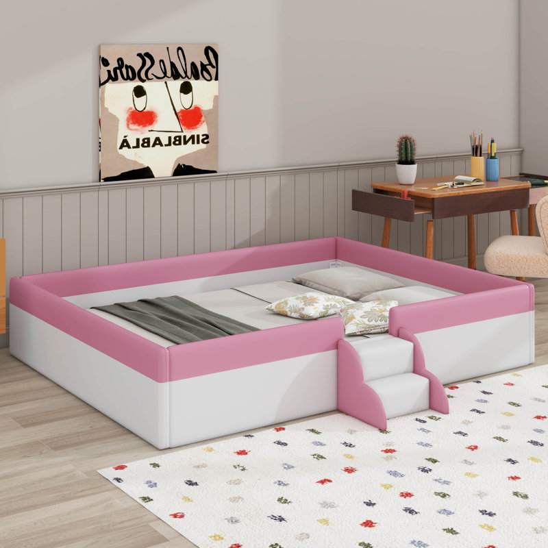 Upholstered Daybed With Fence And Stairs, Queen