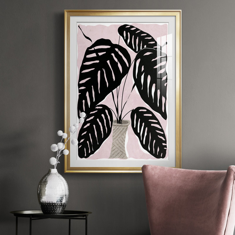 Plante en pot I - peinture encadrée, Or, H 30,5 po x l 42,5 po x P 1,5 po