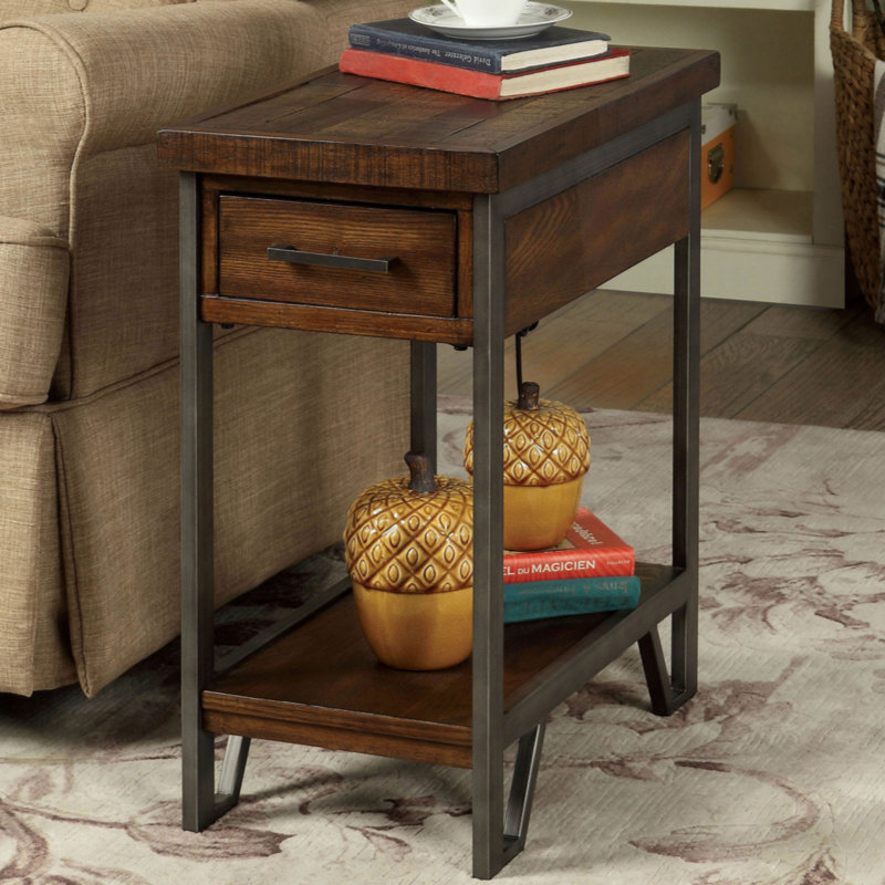Lorenco Modern Rustic Design 1pc Side Table / Nightstand Multi-Colored Panels Oak Finish USB Outlet Sofa Side Table Home Furniture