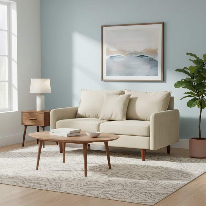 Sofa 56" Velvet Round Arm Loveseat, Beige
