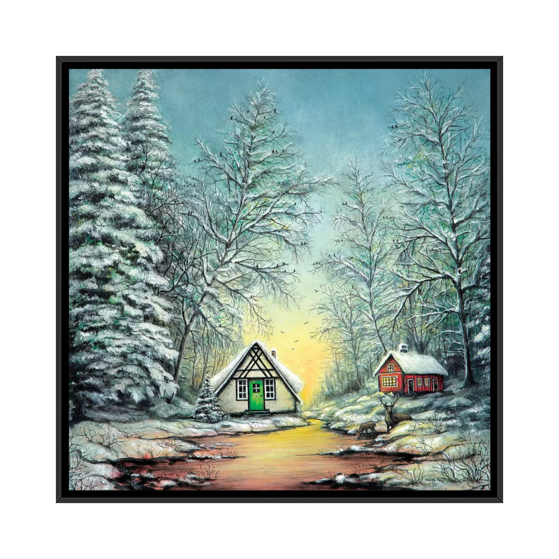 White Christmas 1 Piece Painting on Canvas, 45.72 cm H x 45.72 cm W, Black Framed