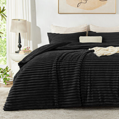 EXQ Home Fluffy Comforter Set Queen Size,3 Pieces Bed Set,Black